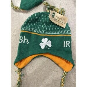 ADULT EMBROIDERED Shamrock IRISH BEANIE W/ TASSLES-OSFA-